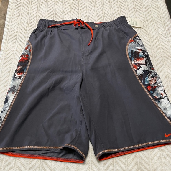 Nike Gray and Red Swimming trunks with Adjustable Waist L - Picture 1 of 7